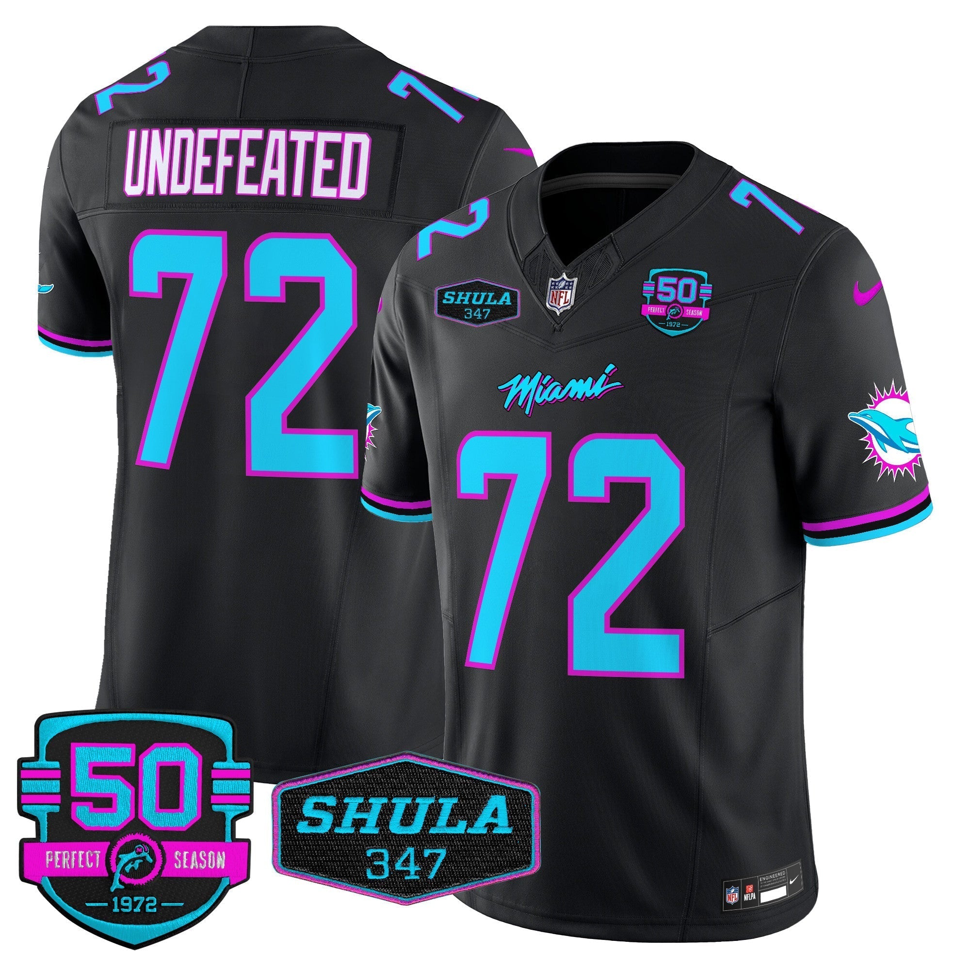 MIA "Miami Vice" Shula 347 & 50th Perfect Season Patch Vapor Limited Jersey
