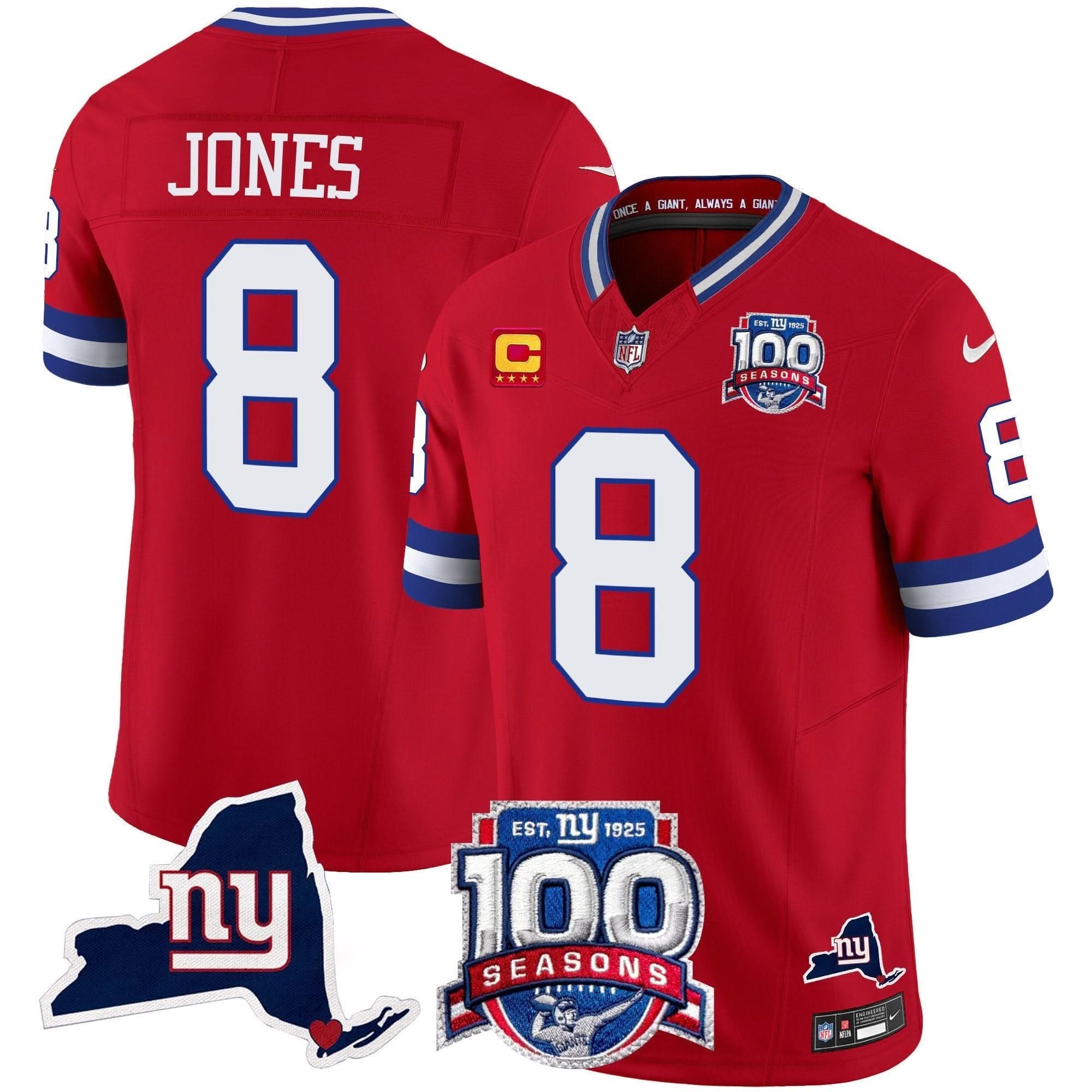 NYG 100th Season & State Patch Vapor Limited Jersey