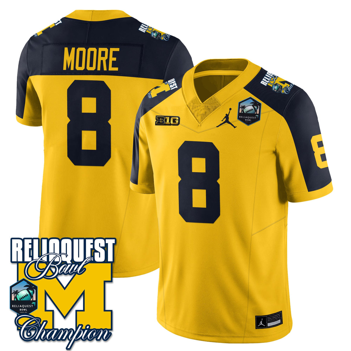 Men's Michigan Wolverines 2024 ReliaQuest Bowl Champions Jersey - All Stitched