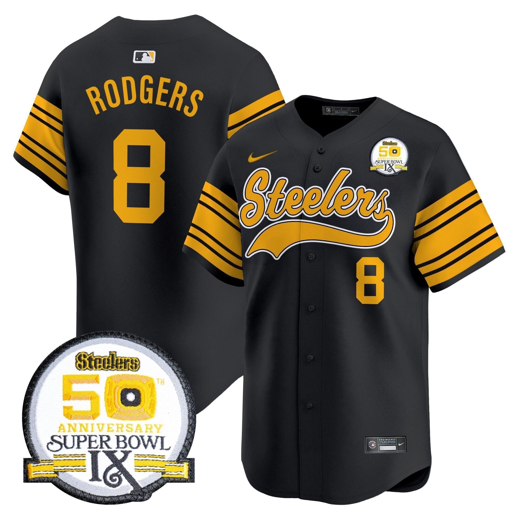 PIT 50th Anniversary Of Super Bowl IX Patch Vapor Premier Baseball Jersey - All Stitched