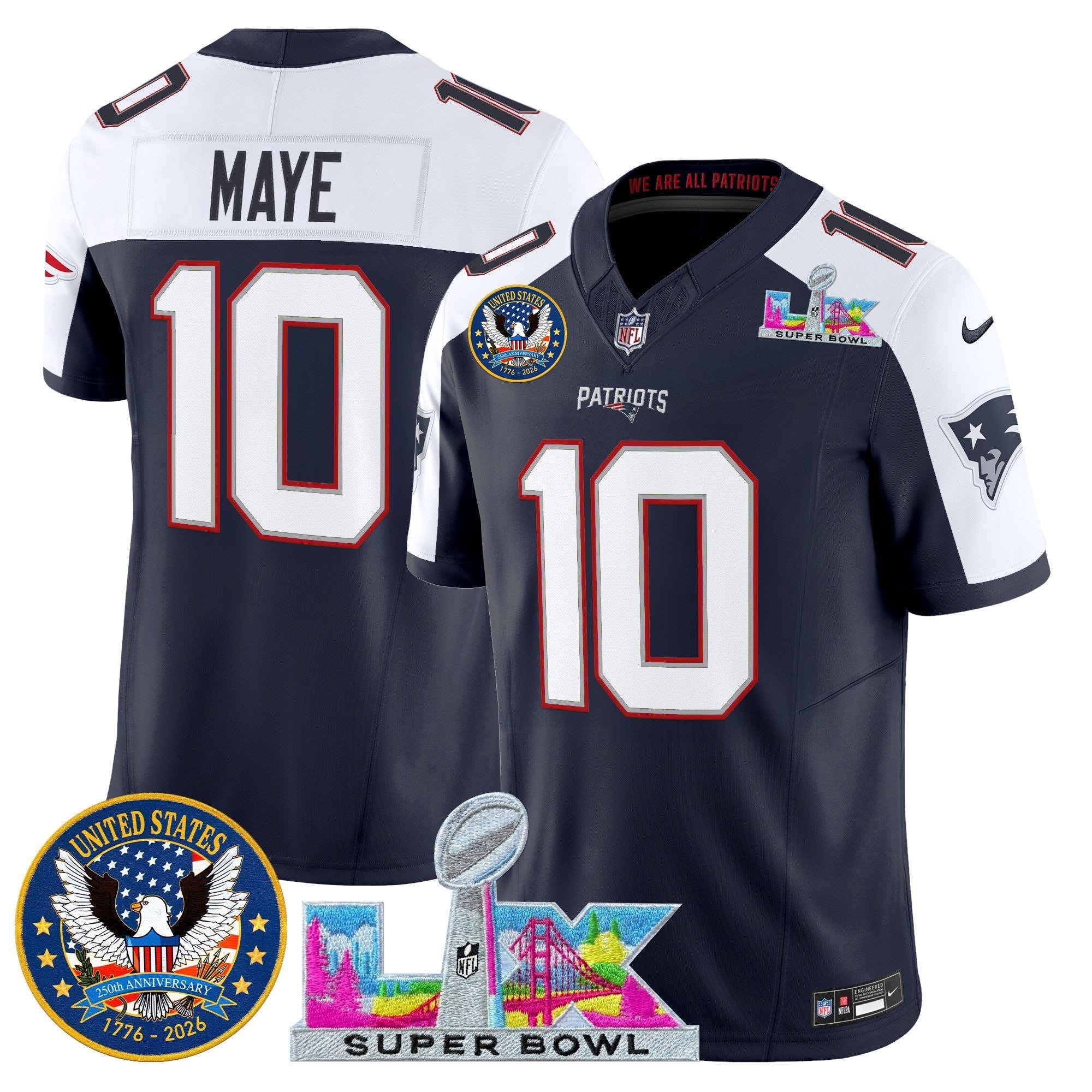 NE "Super Bowl LX & United States 250th Patch" Vapor Limited Jersey