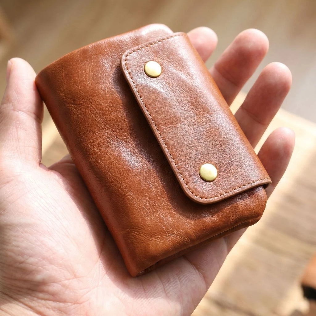 Tri fold Leather Wallet for Men | Cowhide Wallets with Double Snap Closure,1 ID and Multiple card slots Front Pocket Purses