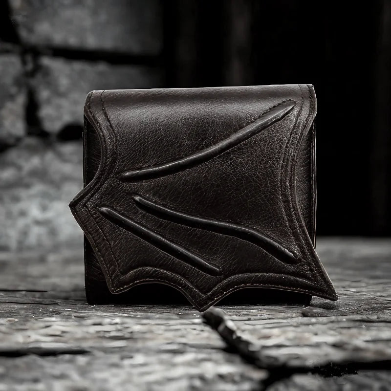 Vegan Black faux leather bat wing wallet Money Card Holders with 3 card slots，Gothic man Handbags Clutch