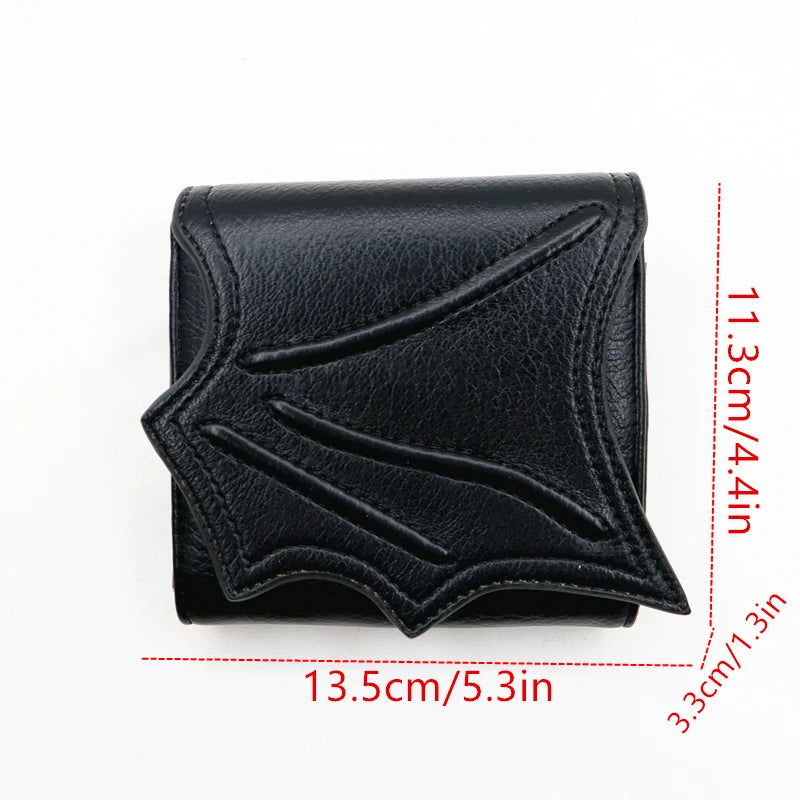 Vegan Black faux leather bat wing wallet Money Card Holders with 3 card slots，Gothic man Handbags Clutch
