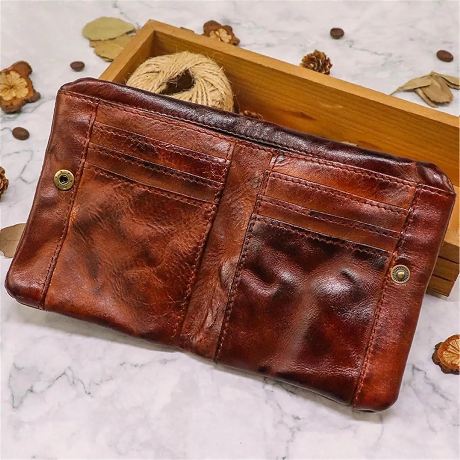NEW Arrival Hand-Brushed Old Wrinkled Vegetable Tanned Leather Wallet Wallet Retro Multi-Card Slot Zipper Soft Wallet Wallet
