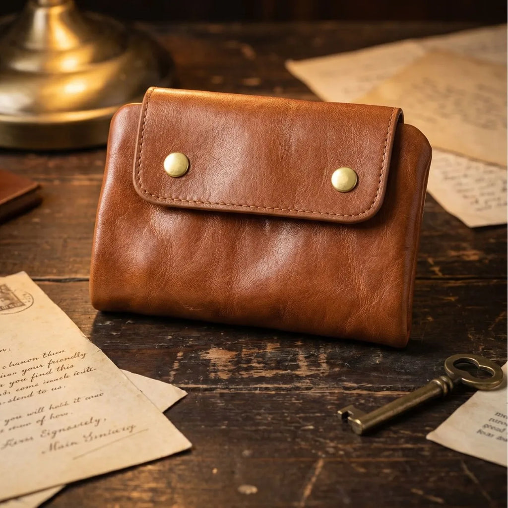 Tri fold Leather Wallet for Men | Cowhide Wallets with Double Snap Closure,1 ID and Multiple card slots Front Pocket Purses