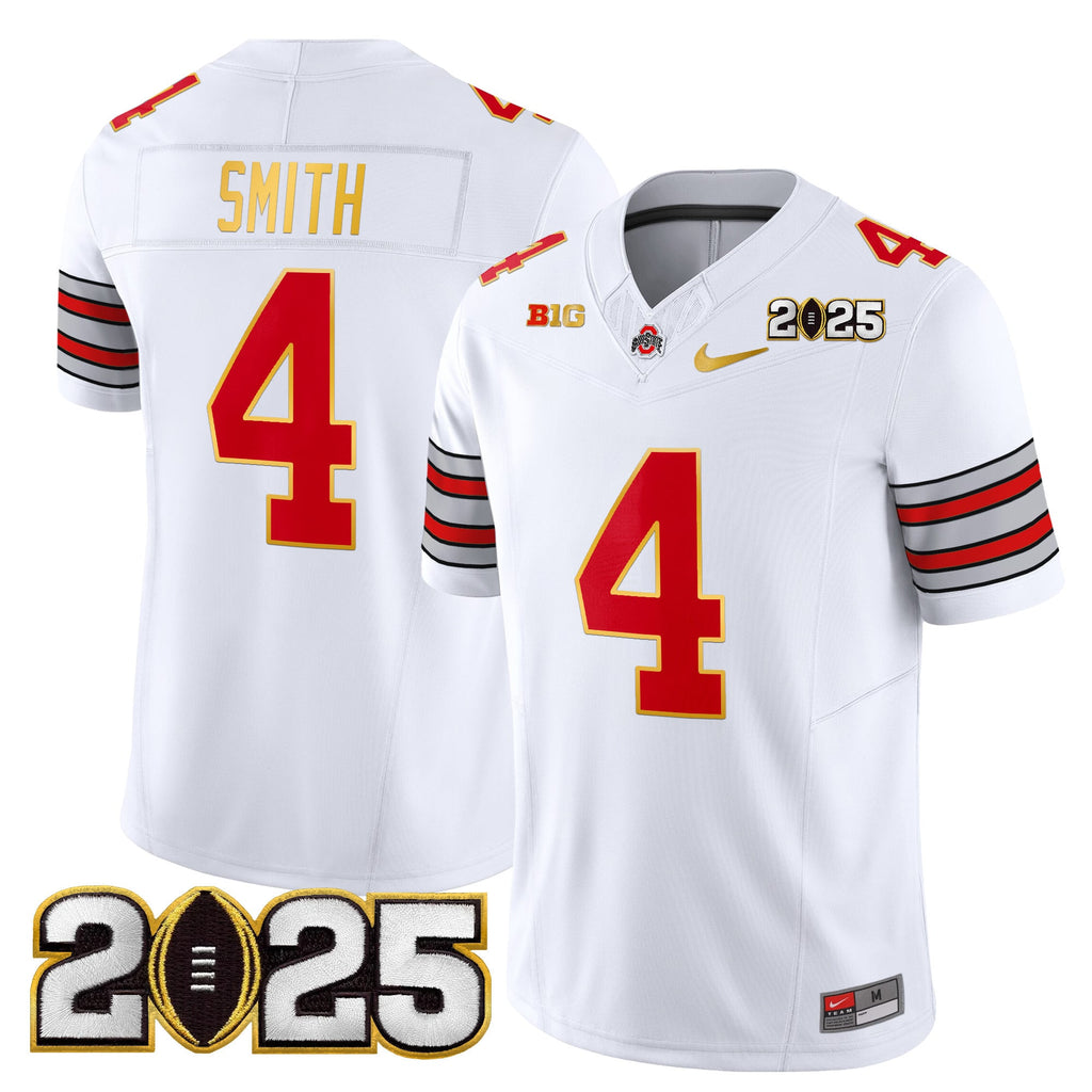Men's Ohio State Buckeyes 'Heritage Stripe' 2025 CFP Final Patch Gold Trim Vapor Limited Jersey - All Stitched