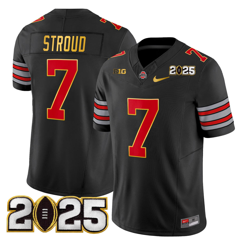 Men's Ohio State Buckeyes 'Heritage Stripe' 2025 CFP Final Patch Gold Trim Vapor Limited Jersey - All Stitched