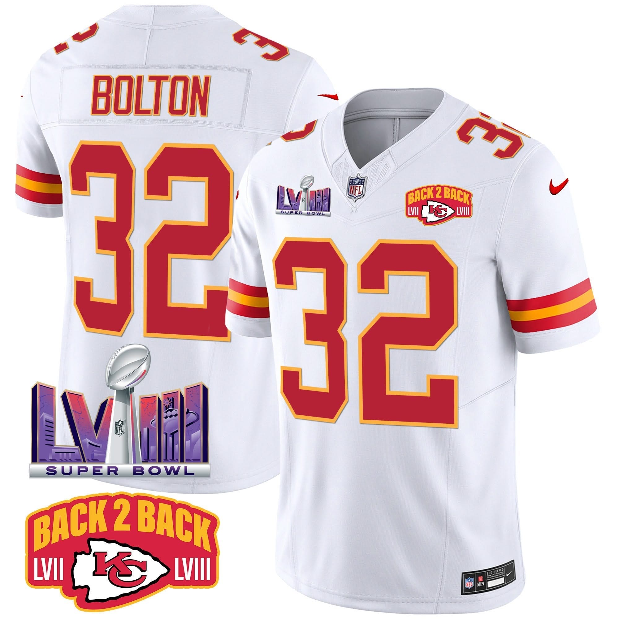 KC Super Bowl LVIII & Back 2 Back Patch Vapor Jersey